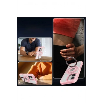  iPhone 16 Banza Magsafe Standlı Kapak - Pembe