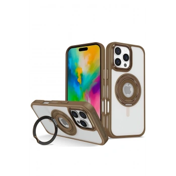  iPhone 16 Pro Max Banza Magsafe Standlı Kapak - Kahverengi