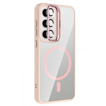  Samsung Galaxy S24 FE Remim Lensli Magsafe Standlı Kapak - Pembe