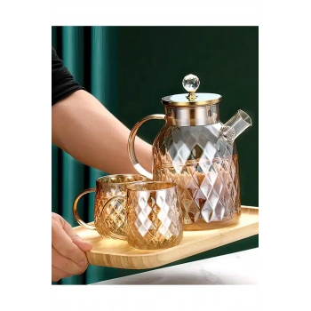 Kabartmalı Bambu Kapaklı Borosilikat Cam Demlik 1500ml -CM-2005