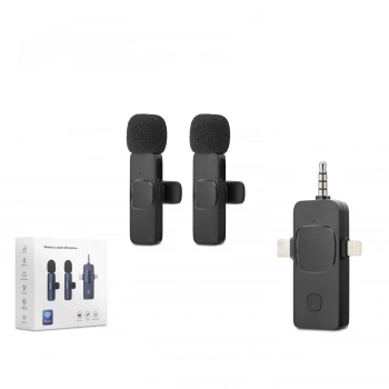 Kablosuz Çift Mikrofon 3.5 Mm + Type-C + Lıghtnıng Siyah HDX2782