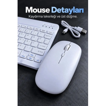 Kablosuz Klavye Mouse Seti Beyaz Türkçe Q
