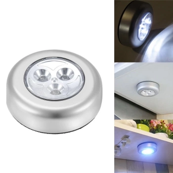 Kablosuz Spot Pilli Dokunmatik Led Lamba 3 Ledli Dolap Lambası (4887)
