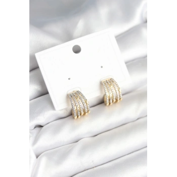 Kaburga Model Zirkon Taşlı Pirinç Kadın Küpe - TJ-BKP11310
