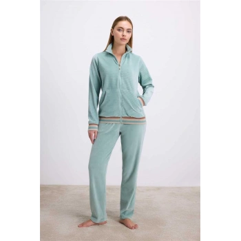 Kadife Dokulu Uzun Kollu Sweatshirt Ve Pantolon Takımı