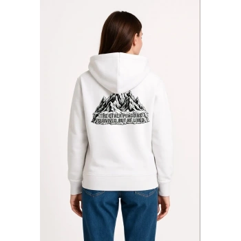 Kadın 3 İplik Pamuklu Kapüşonlu Hoodie Sweatshirt Nihilist Penguen Baskılı - Beyaz
