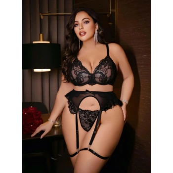 Kadın Büyük beden dantel detaylı fantezi jartiyer takımı 8010