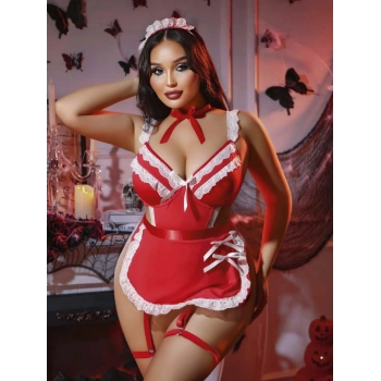 Kadın Büyük Beden Yılbaşı Özel Dantel Detaylı Fantezi Jartiyer Takımı 8012