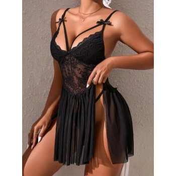 Kadın dantel detaylı tül transparan fantezi gecelik