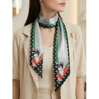 Kadın Gri Gotik Kadın Desenli Geometrik Desenli Fular– Ofis ve Günlük Stil – Şık Hediye Seçeneği