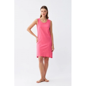 Kadın Kalın Askılı Penye Gecelik Fuşya