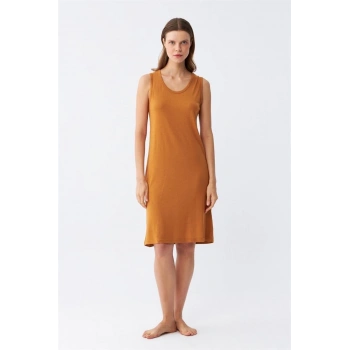 Kadın Kalın Askılı Penye Gecelik Hardal
