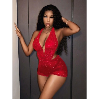 Kadın Kırmızı Parlak Fantezi Gece elbisesi 5039