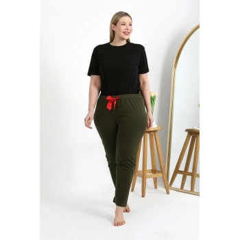 Kadın Pamuklu Büyük Beden Alt Pijama Haki
