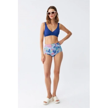 Kadın Pedli Yaprak Desenli Yüksek Bel Sax Bikini Takımı