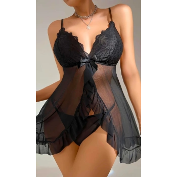 Kadın Siyah Fantezi Gecelik Tül Dantel detaylı fantezi gecelik 2117