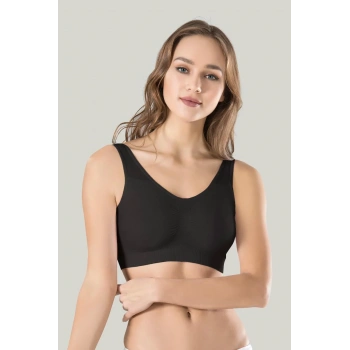 Kadın Siyah Kalın Askılı Çıkarılabilir Pedli Örme Seamless Dikişsiz Basic Büstiyer