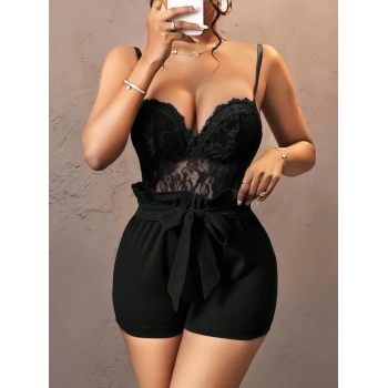 Kadın Siyah Kuşak ve Dantel Detaylı Fantezi Elbise 5143