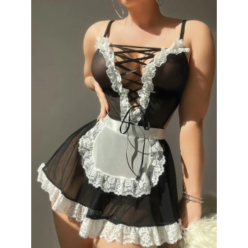 Kadın tül transparan fantezi hizmetçi kostümü