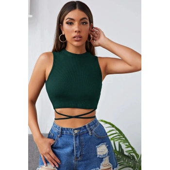 Kadın Yeşil Çapraz Bağlamalı Crop Top Büstiyer