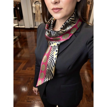 Kadın Zebra Desen Saten İnce Fular – Çanta & Boyun Bağlamaya Uygun, Şık Hediye Seçeneği