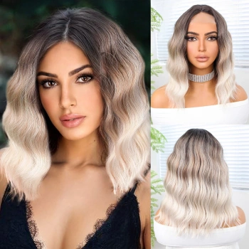 Kahverengi Bebek Kumralı Beyaz Platin Ombre Küt Tül Peruk