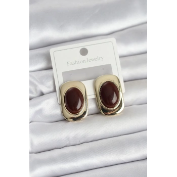 Kahverengi Renk Kare Model Vintage Kadın Küpe - TJ-BKP11656