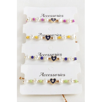 Kalp Boncuk İnci Makrome İp Bileklik