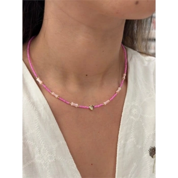 Kalp Boncuk Kolye - Pembe