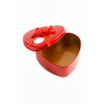 Kalp Boş Kırmızı Metal Kutu 16 cm