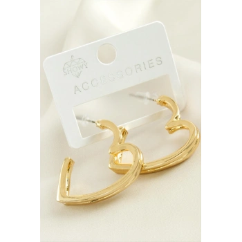 Kalp Çift Sıra Metal Küpe