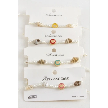 Kalp Deniz Kabuğu İnci Makrome İp Bileklik