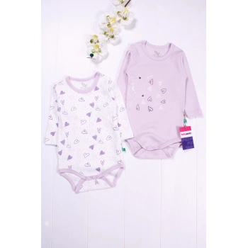 Kalp Desenli Uzun Kol 2li Kız Bebek Body Seti