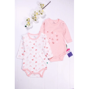 Kalp Desenli Uzun Kol 2li Kız Bebek Body Seti