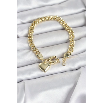 Kalp Detaylı Gold Renk Pirinç Kadın Bileklik - TJ-BB8328