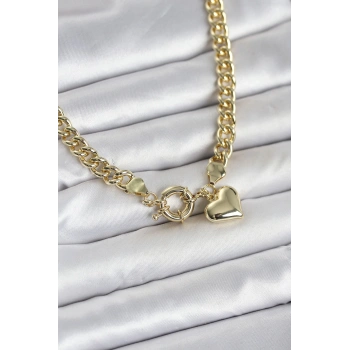 Kalp Detaylı Gold Renk Pirinç Kadın Kolye - TJ-BKO11009