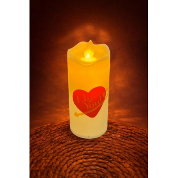 Kalp I Love You Yazılı Işıklı Mum 12 cm