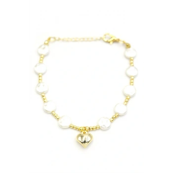 Kalp İnci Bileklik - Altın