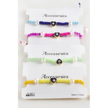 Kalp İnci Fimo Kristal Makrome İp Bileklik