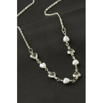 Kalp İnci Kristal Taşlı Kolye