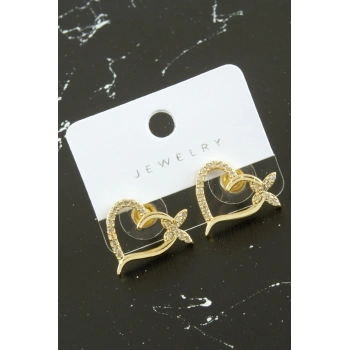 Kalp Kelebek Zirkon Taşlı Küpe