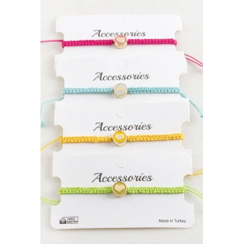 Kalp Mineli Makrome Örgülü Bileklik