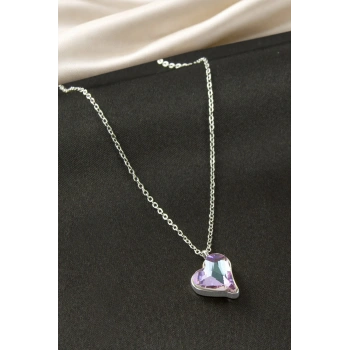 Kalp Taşlı Çelik Kolye