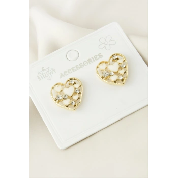 Kalp Taşlı Mineli Küpe