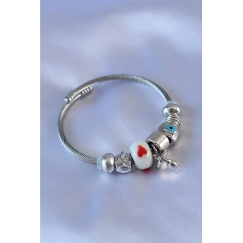 Kalp ve Nazar Boncuk Detaylı Charm Kadın Bileklik - TJ-BB5249