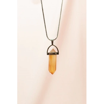 Kalsit Doğal Taşı Zincirli El Yapımı Tasarımlı Kolye Uç: 3,5 cm Zincir: 20 cm Kutulu