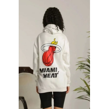 Kapşonlu Baskılı Sweetshirt - Beyaz