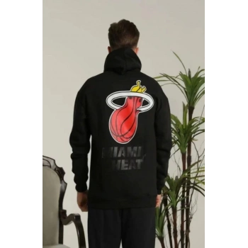 Kapşonlu Baskılı Sweetshirt - Siyah
