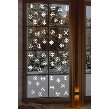 Kar Tanesi Vitrin Cam Sticker Yılbaşı Dekoru Beyaz 100 Adet 6X6 cm