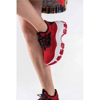 Karabina Kırmızı Triko Kalın Tabanlı Spor Ayakkabı